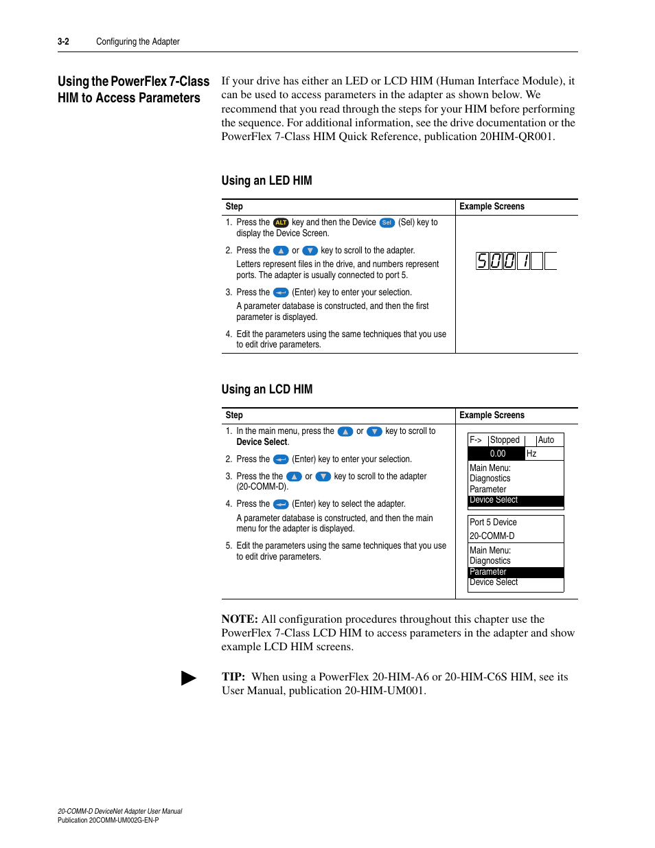 Using an led him, Using an lcd him | Rockwell Automation 20-COMM-D DeviceNet Adapter Series B FRN 2.xxx User Manual | Page 30 / 246