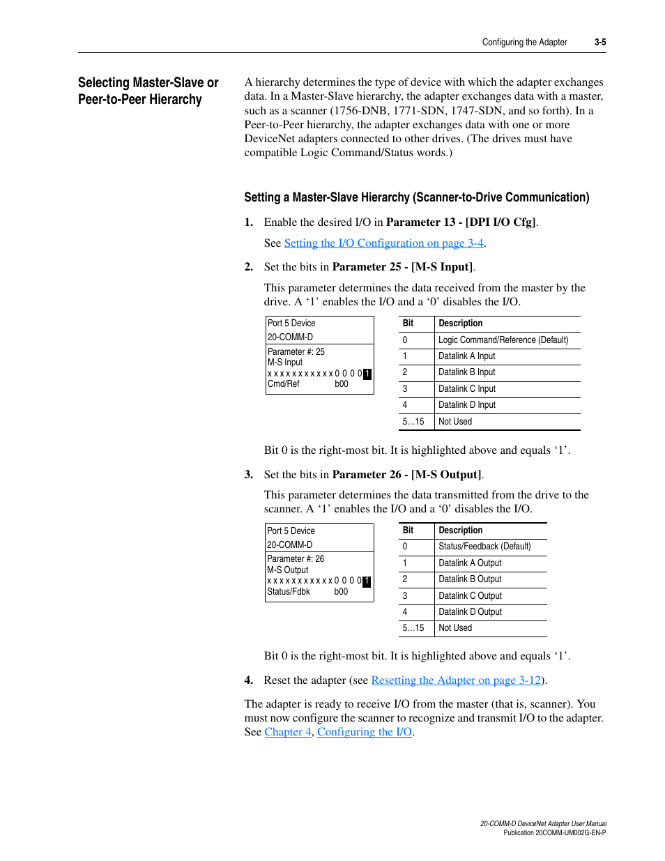 Selecting master-slave or peer-to-peer hierarchy, Setting a master-slave hierarchy (scanner-to-drive, Selecting master-slave or | Rockwell Automation 20-COMM-D DeviceNet Adapter Series B FRN 2.xxx User Manual | Page 33 / 246