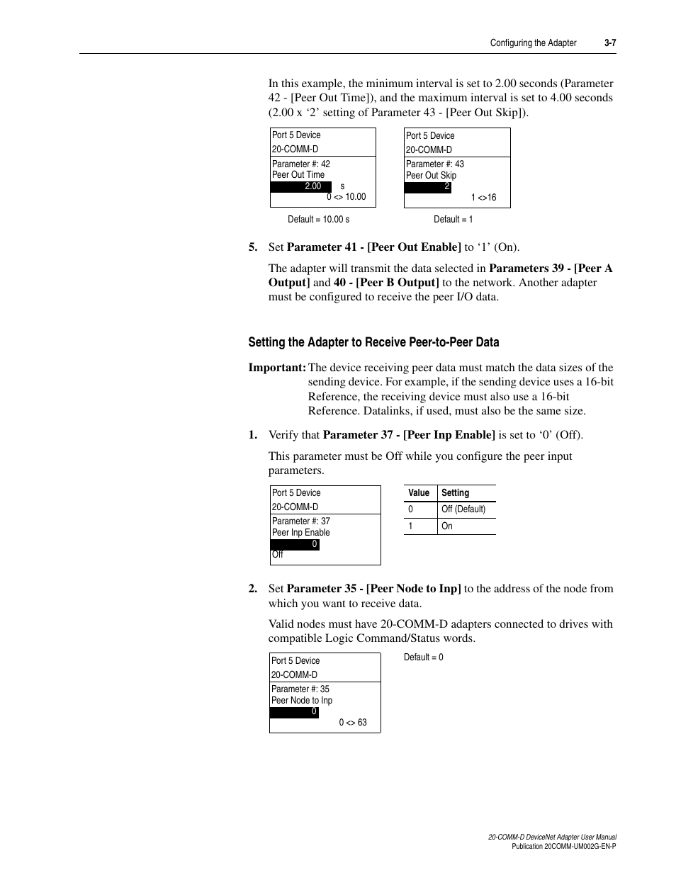 Setting the adapter to receive peer-to-peer data | Rockwell Automation 20-COMM-D DeviceNet Adapter Series B FRN 2.xxx User Manual | Page 35 / 246