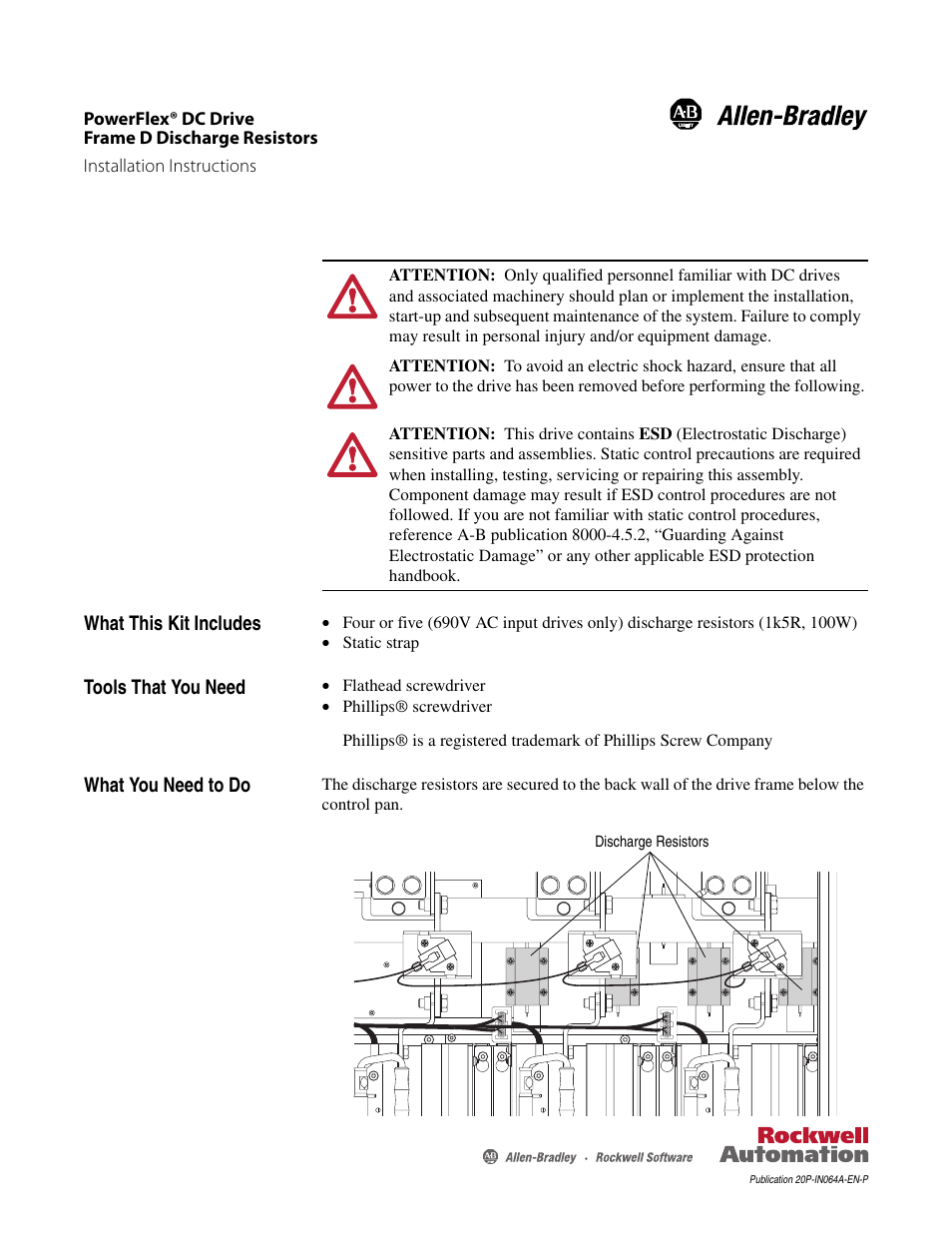 Rockwell Automation 20P PowerFlex DC Drive - Frame D Discharge Resistors User Manual | 4 pages