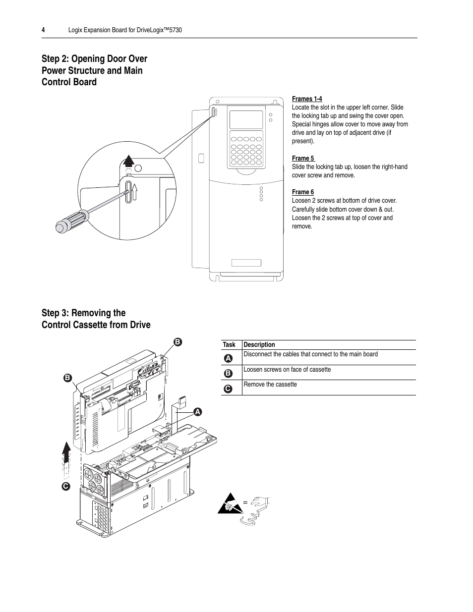 Step 3: removing the control cassette from drive | Rockwell Automation 20D-DL2-LEBO DriveLogix5730 Logix Expansion Board User Manual | Page 4 / 8