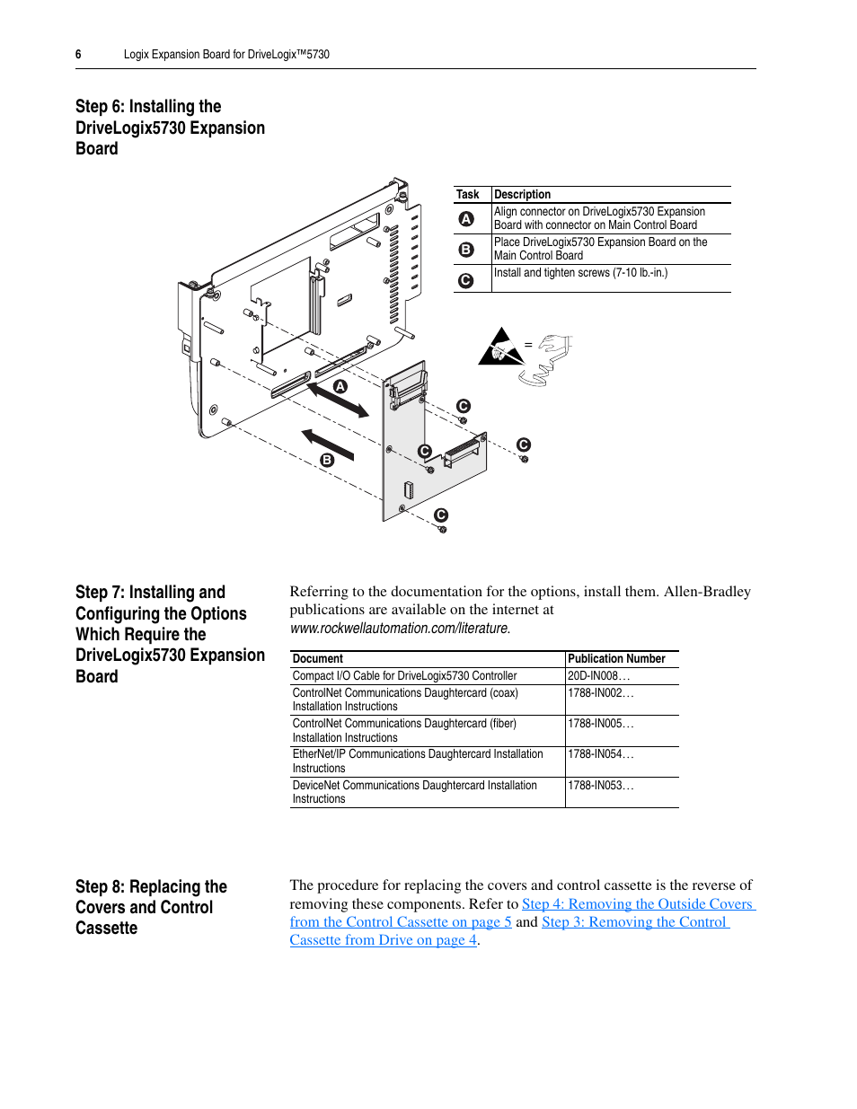 Step 8: replacing the covers and control cassette | Rockwell Automation 20D-DL2-LEBO DriveLogix5730 Logix Expansion Board User Manual | Page 6 / 8
