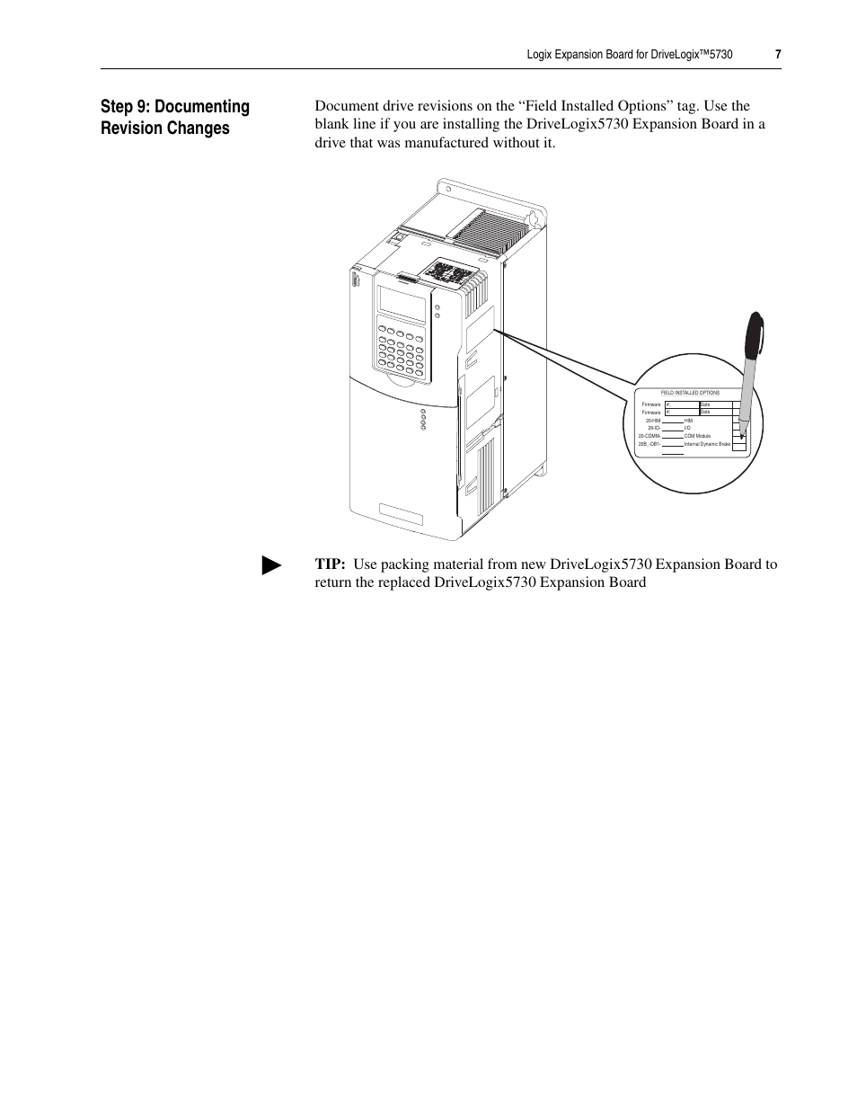 Step 9: documenting revision changes | Rockwell Automation 20D-DL2-LEBO DriveLogix5730 Logix Expansion Board User Manual | Page 7 / 8