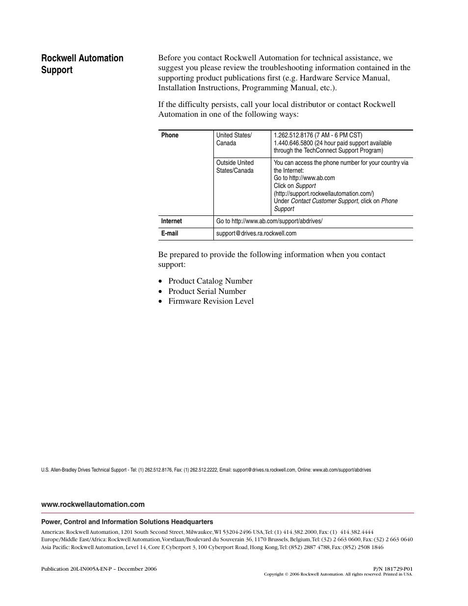 Rockwell automation support | Rockwell Automation 20L PowerFlex 700L Spare Parts User Manual | Page 2 / 2