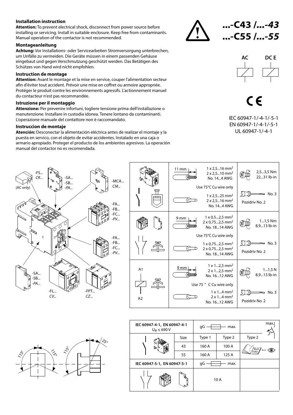 Rockwell Automation 100-C43EJ10 Contactors with AC or Electronic DC Coils, 43-55 A User Manual | 2 pages