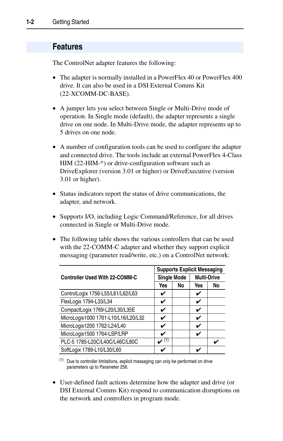 Features, Features -2 | Rockwell Automation 22-COMM-C ControlNet Adapter User Manual | Page 14 / 164