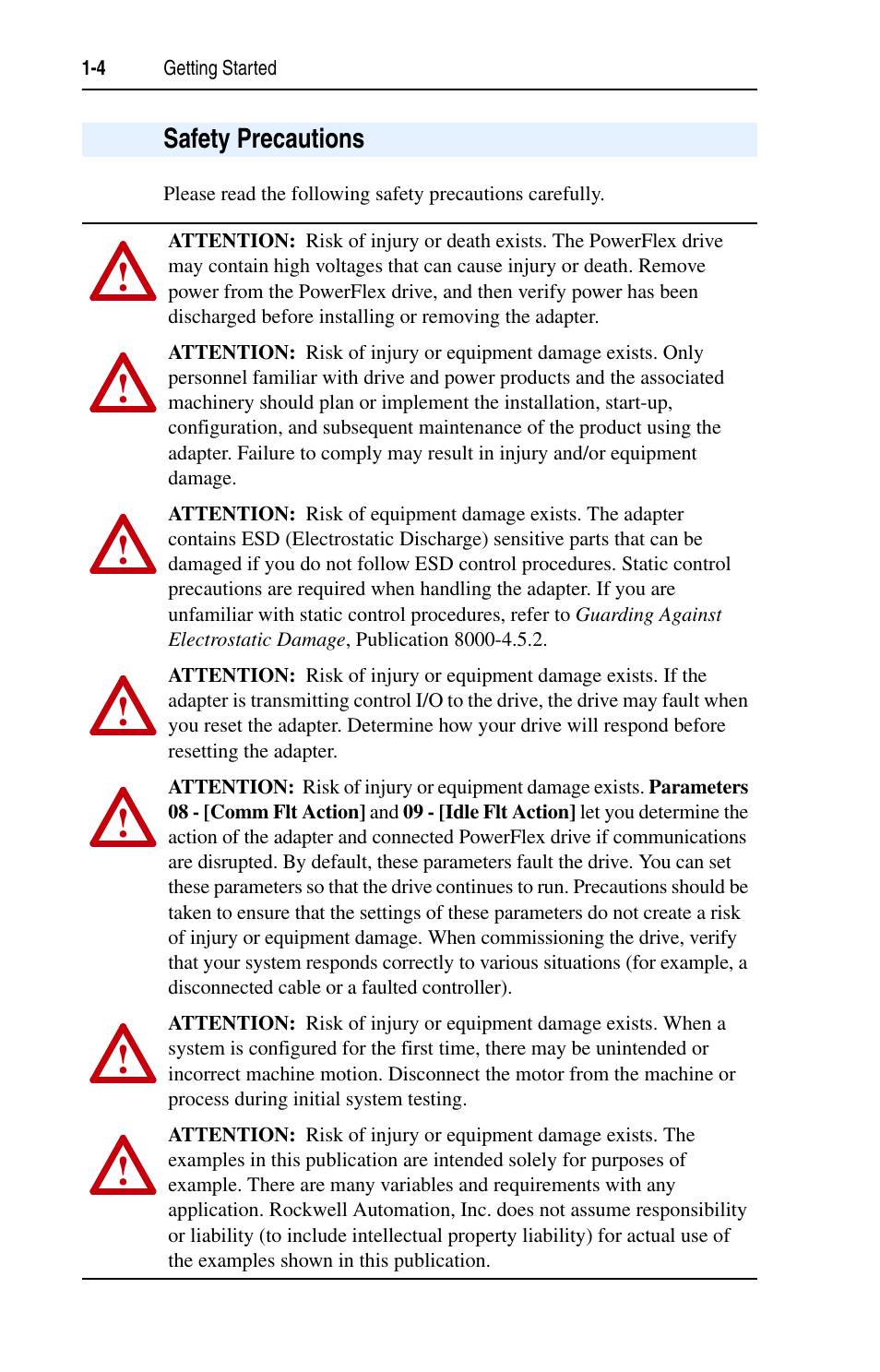 Safety precautions, Safety precautions -4 | Rockwell Automation 22-COMM-C ControlNet Adapter User Manual | Page 16 / 164