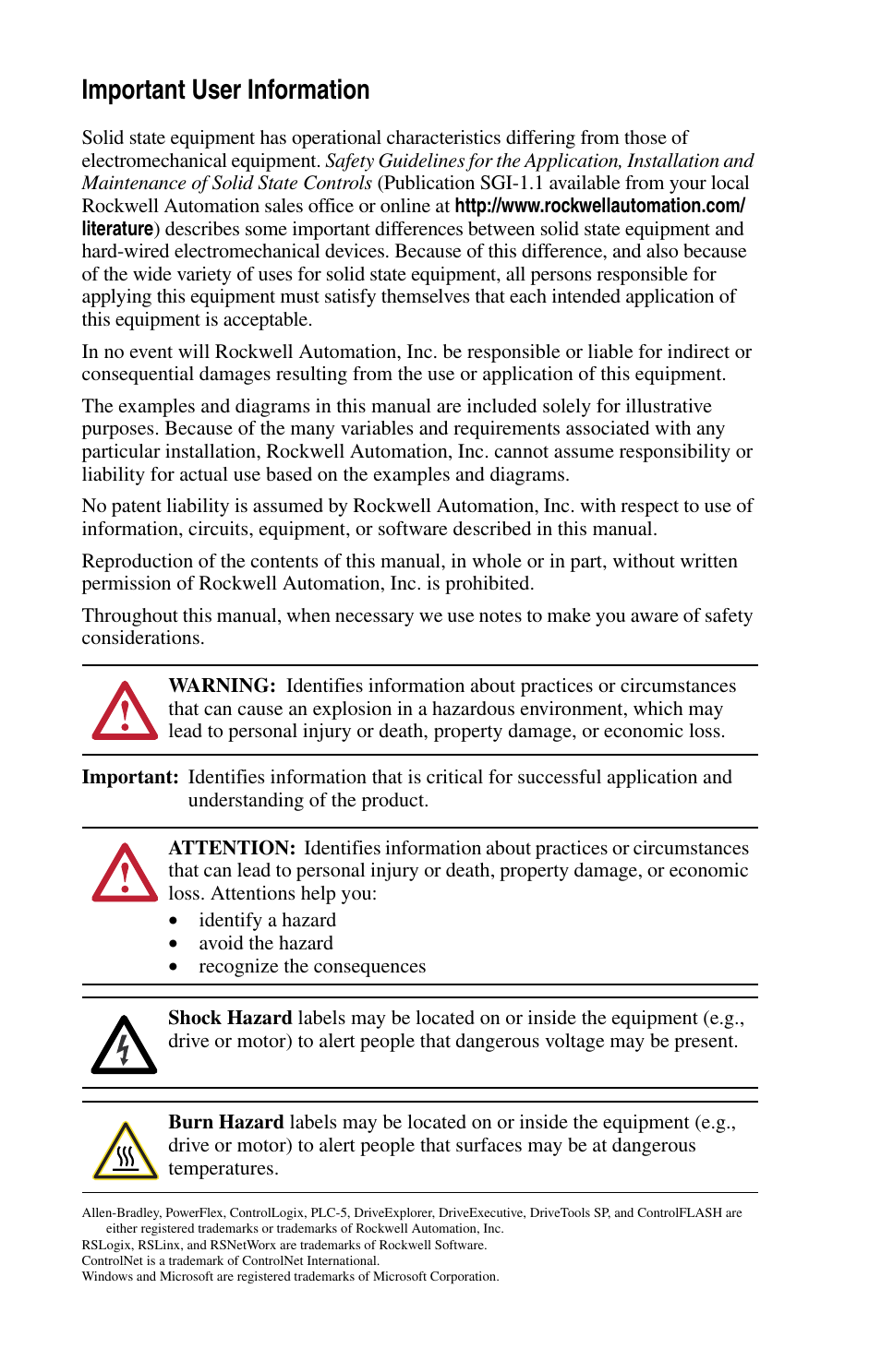 Important user information | Rockwell Automation 22-COMM-C ControlNet Adapter User Manual | Page 2 / 164