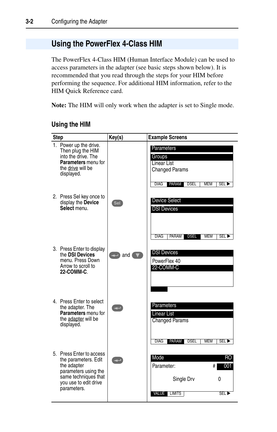 Using the powerflex 4-class him, Using the him, Using the powerflex 4-class him -2 | Rockwell Automation 22-COMM-C ControlNet Adapter User Manual | Page 28 / 164