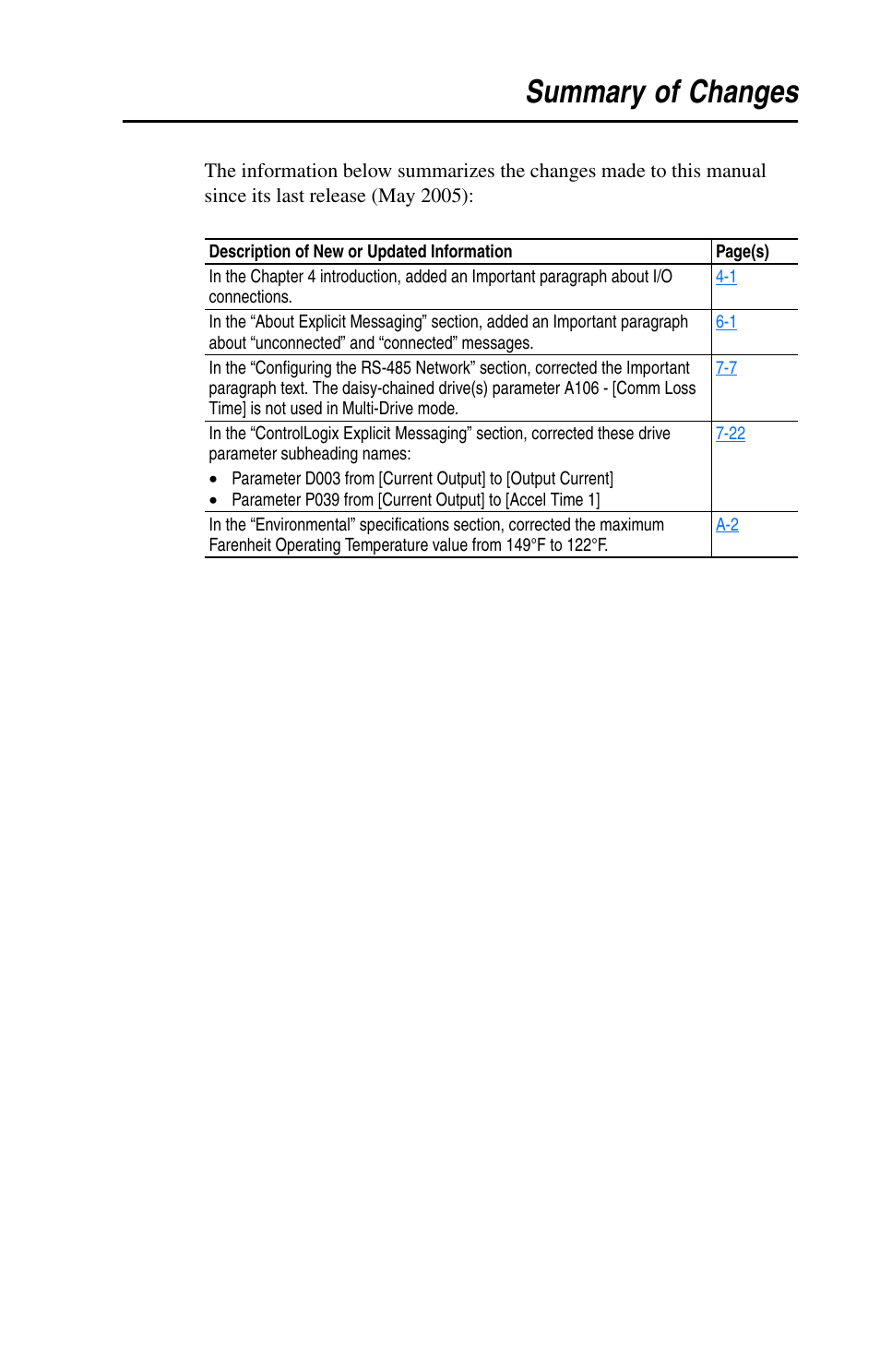Summary of changes | Rockwell Automation 22-COMM-C ControlNet Adapter User Manual | Page 3 / 164