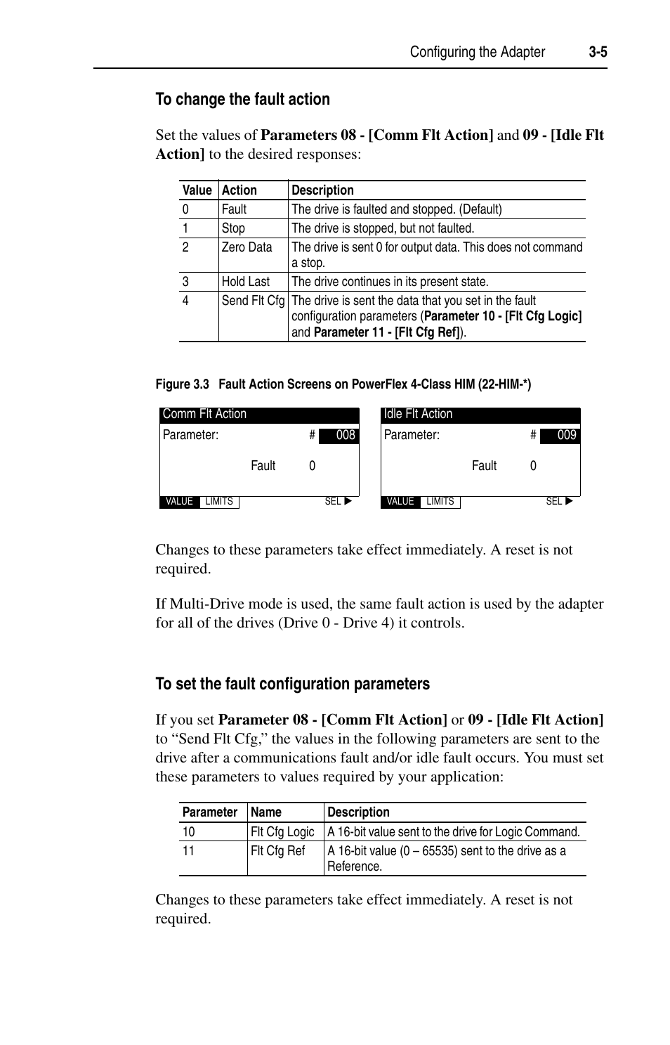 To change the fault action, To set the fault configuration parameters | Rockwell Automation 22-COMM-C ControlNet Adapter User Manual | Page 31 / 164