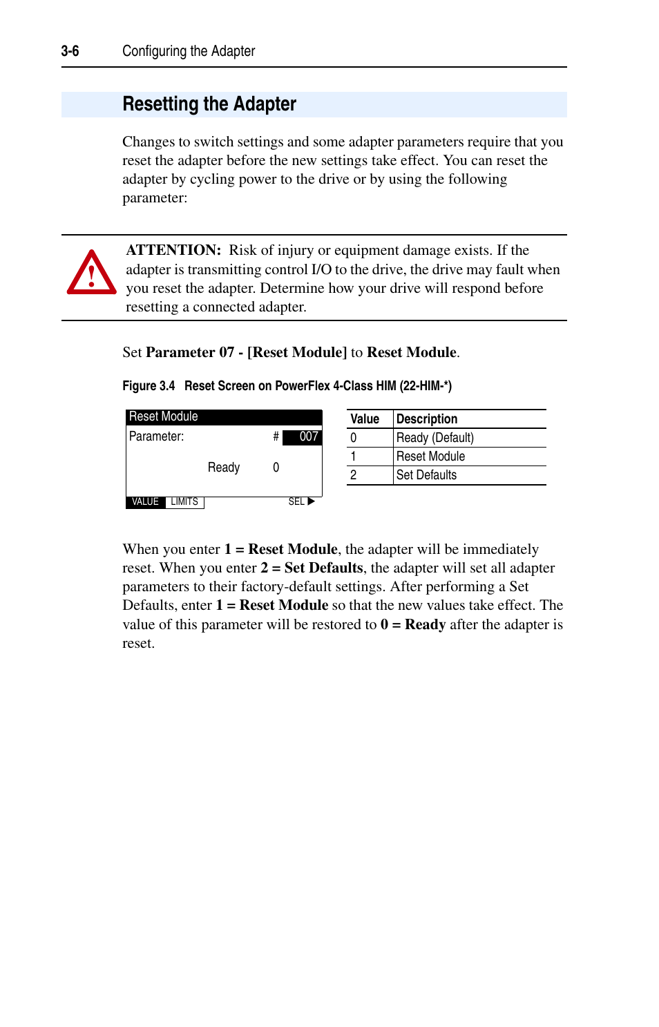 Resetting the adapter, Resetting the adapter -6 | Rockwell Automation 22-COMM-C ControlNet Adapter User Manual | Page 32 / 164