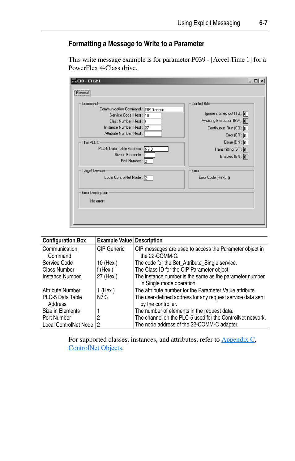 Formatting a message to write to a parameter | Rockwell Automation 22-COMM-C ControlNet Adapter User Manual | Page 67 / 164