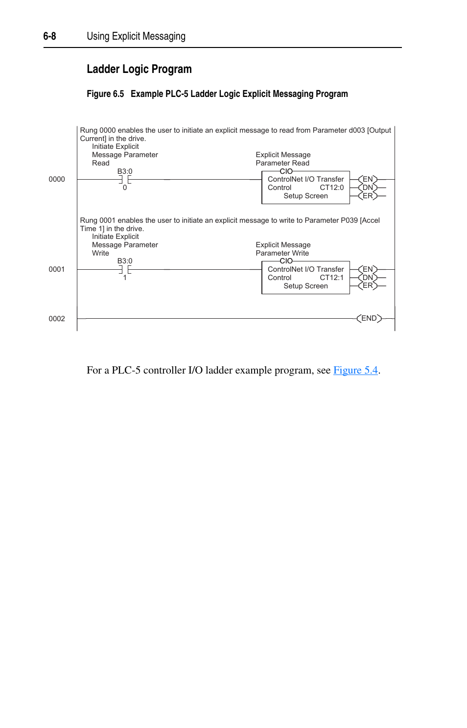 Ladder logic program | Rockwell Automation 22-COMM-C ControlNet Adapter User Manual | Page 68 / 164