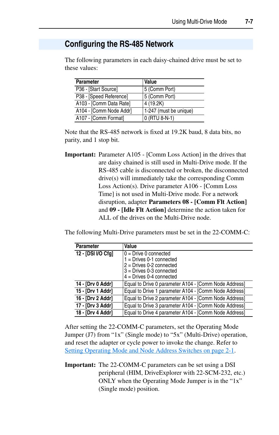 Configuring the rs-485 network, Configuring the rs-485 network -7, Configuring the | Rockwell Automation 22-COMM-C ControlNet Adapter User Manual | Page 75 / 164