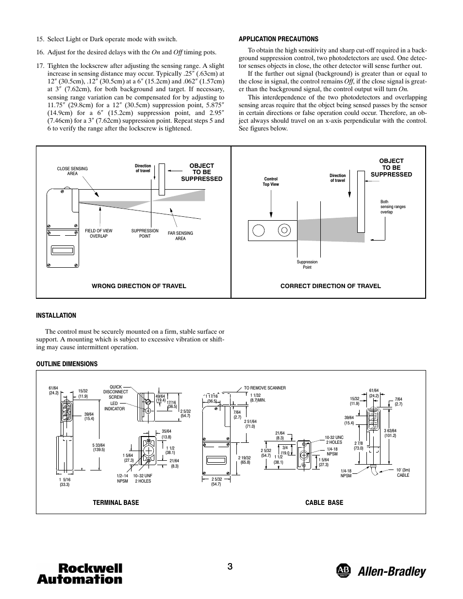 Terminal base cable base | Rockwell Automation 42DBS-5100 Background Suppression with Timing PHOTOSWITCH User Manual | Page 3 / 4