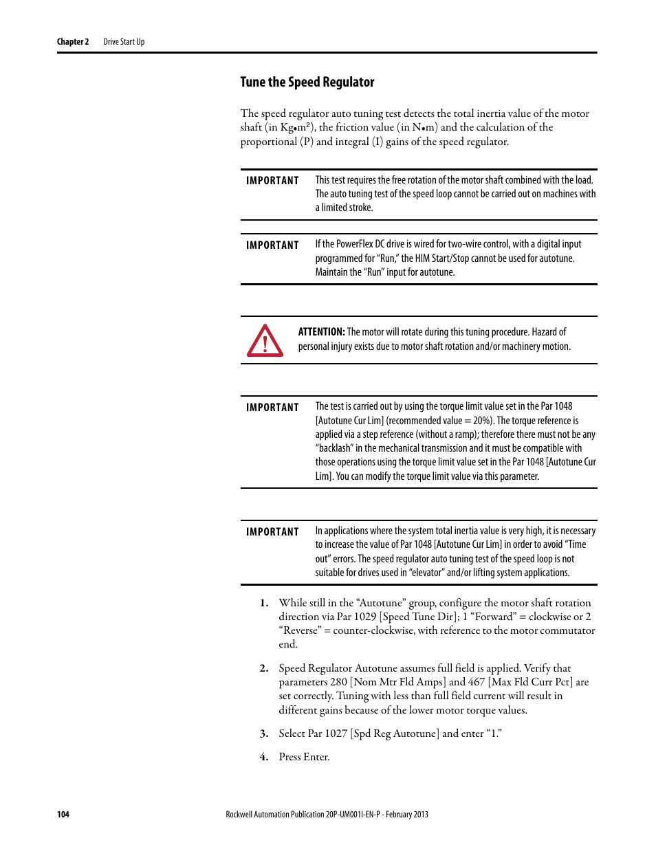 Tune the speed regulator | Rockwell Automation 20P PowerFlex Digital DC Drive User Manual | Page 104 / 376