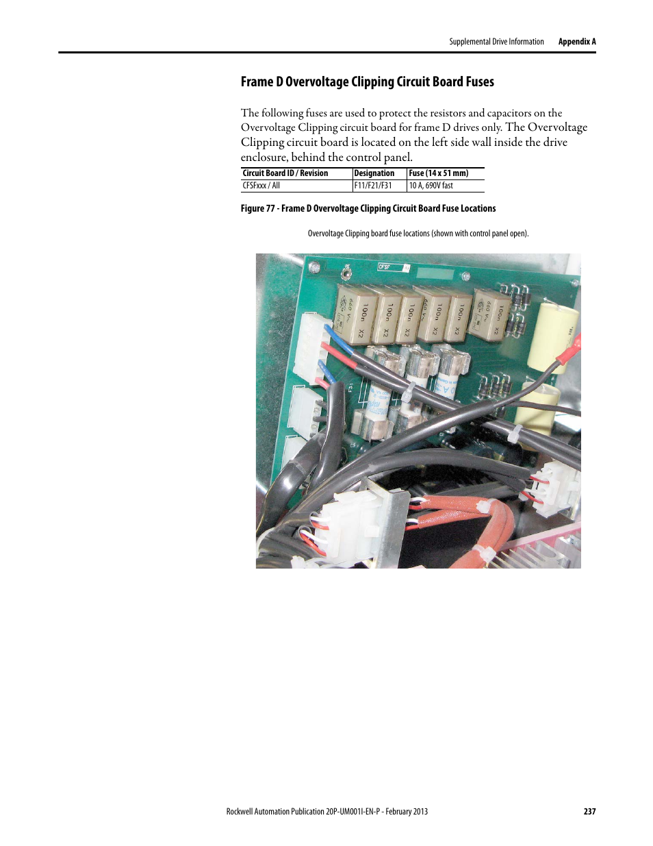 Frame d overvoltage clipping circuit board fuses | Rockwell Automation 20P PowerFlex Digital DC Drive User Manual | Page 237 / 376