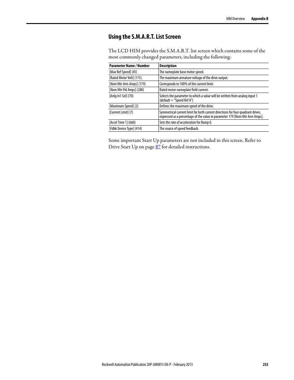 Using the s.m.a.r.t. list screen, E using the s.m.a.r.t. list screen on | Rockwell Automation 20P PowerFlex Digital DC Drive User Manual | Page 253 / 376