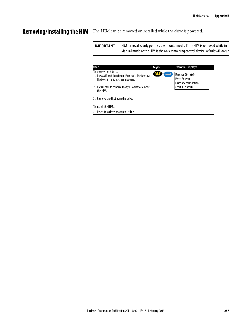 Removing/installing the him | Rockwell Automation 20P PowerFlex Digital DC Drive User Manual | Page 257 / 376