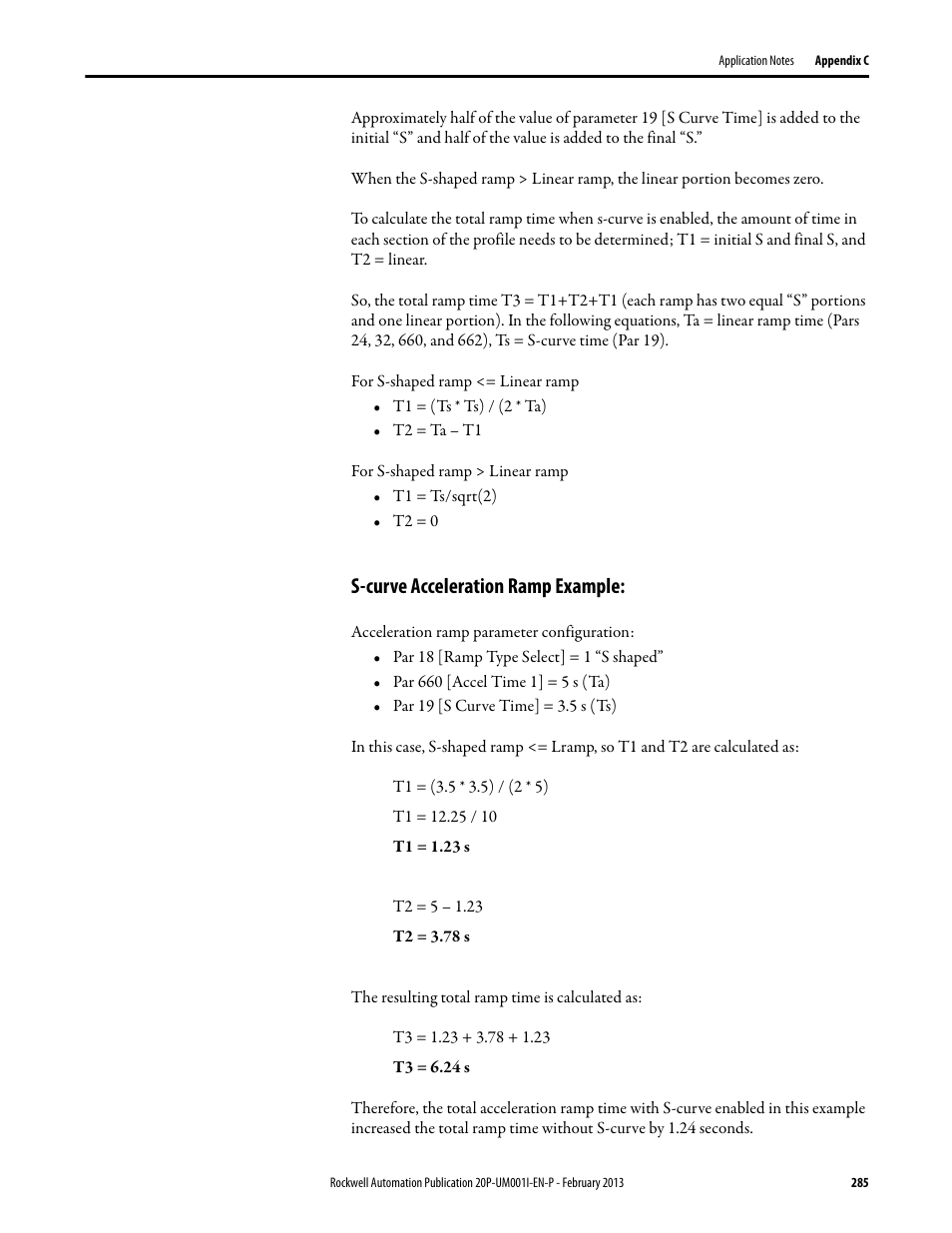 S-curve acceleration ramp example | Rockwell Automation 20P PowerFlex Digital DC Drive User Manual | Page 285 / 376