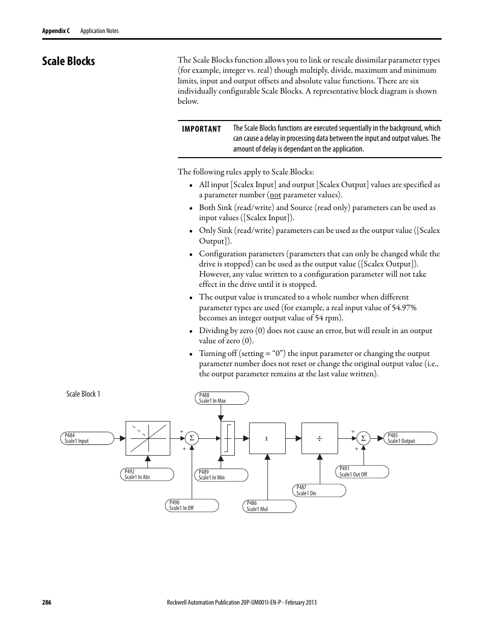 Scale blocks | Rockwell Automation 20P PowerFlex Digital DC Drive User Manual | Page 286 / 376