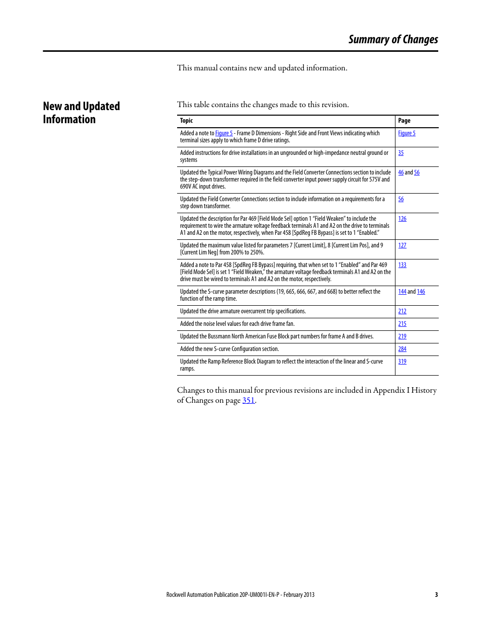 Summary of changes, New and updated information | Rockwell Automation 20P PowerFlex Digital DC Drive User Manual | Page 3 / 376