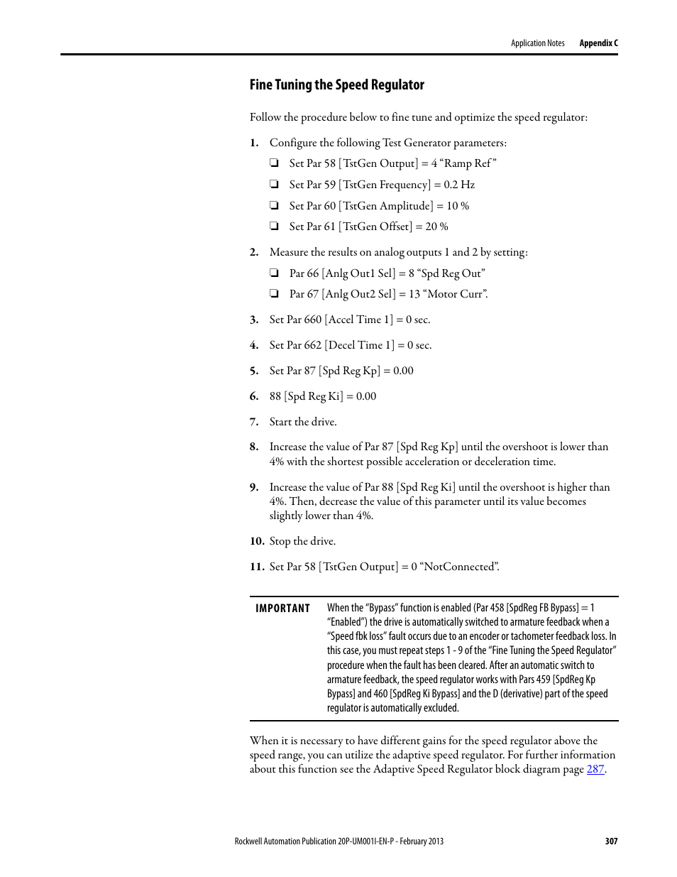 Fine tuning the speed regulator | Rockwell Automation 20P PowerFlex Digital DC Drive User Manual | Page 307 / 376