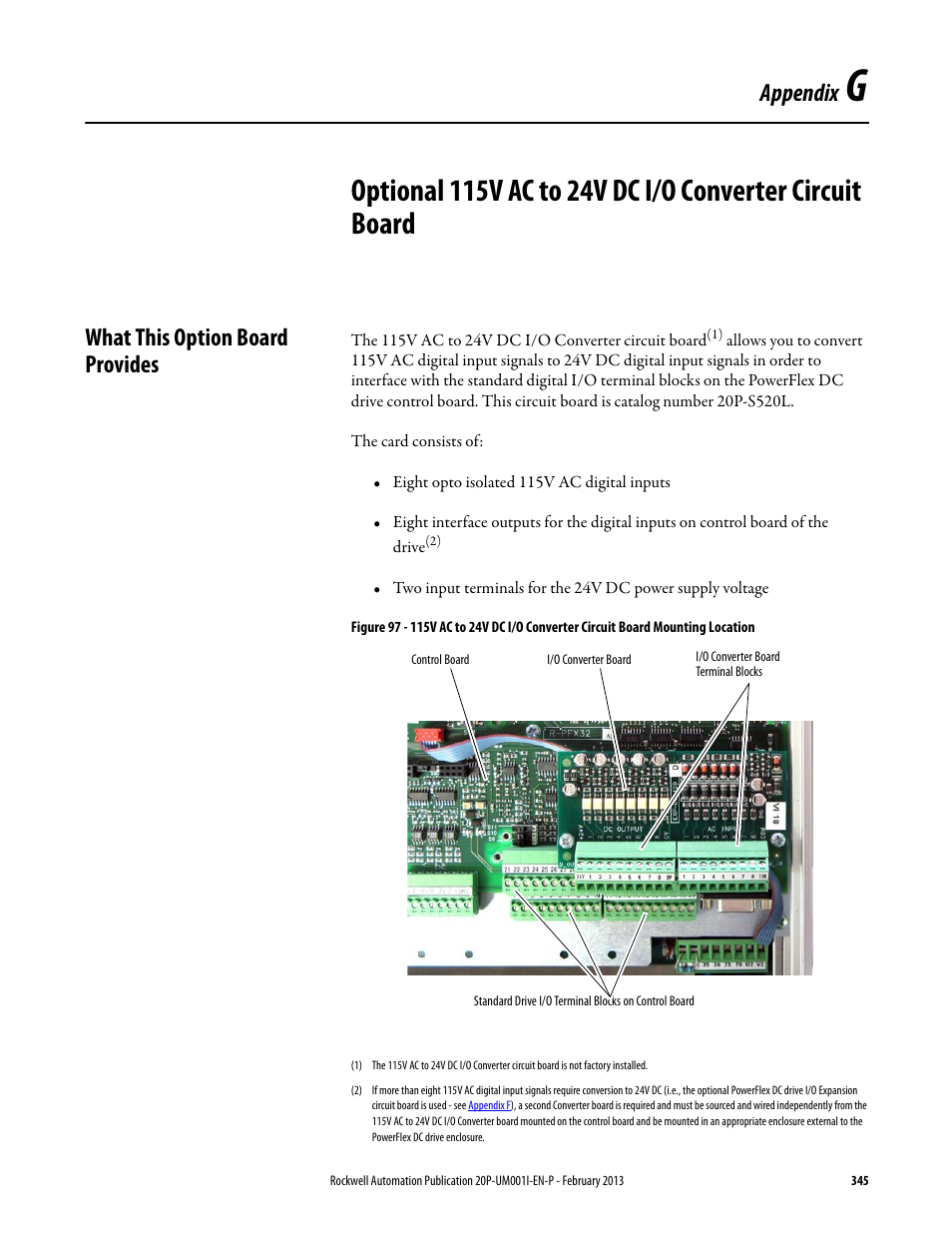 Appendix g, What this option board provides, Appendix | Rockwell Automation 20P PowerFlex Digital DC Drive User Manual | Page 345 / 376