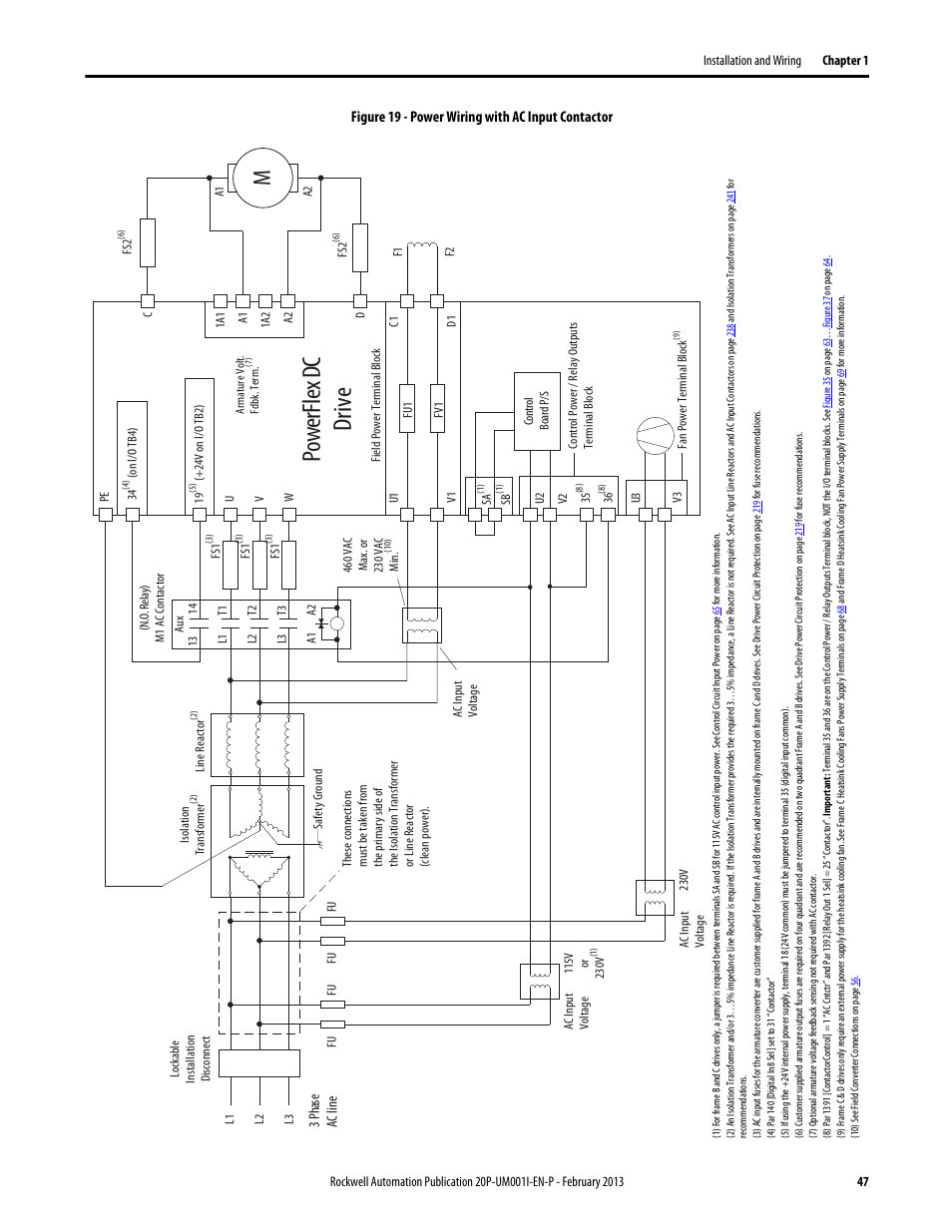 Figure 19, Po w er fl ex d c drive, Figure 19 - power wiring with ac input contactor | Rockwell Automation 20P PowerFlex Digital DC Drive User Manual | Page 47 / 376