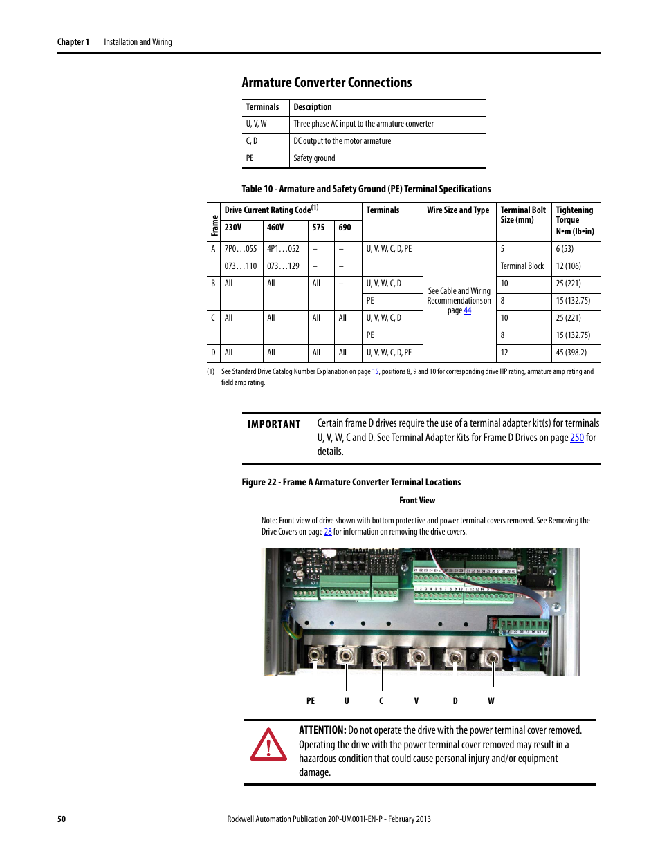 Armature converter connections | Rockwell Automation 20P PowerFlex Digital DC Drive User Manual | Page 50 / 376