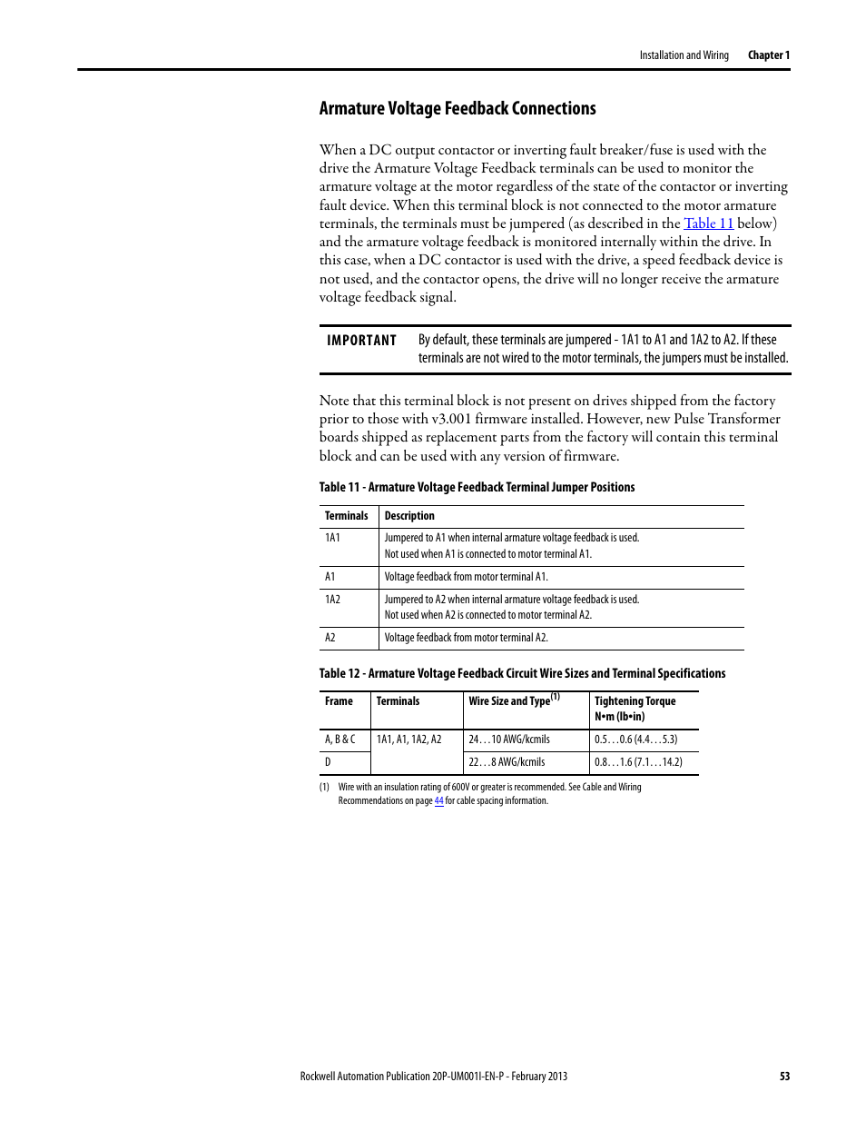 Armature voltage feedback connections | Rockwell Automation 20P PowerFlex Digital DC Drive User Manual | Page 53 / 376