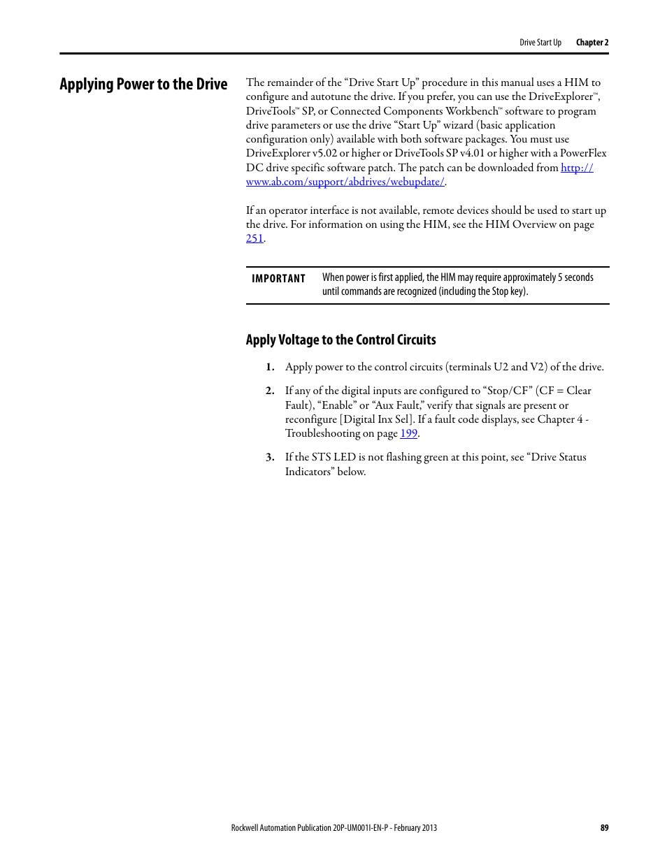 Applying power to the drive, Apply voltage to the control circuits | Rockwell Automation 20P PowerFlex Digital DC Drive User Manual | Page 89 / 376