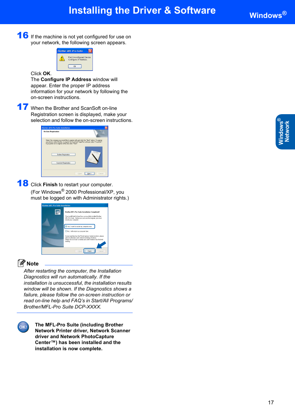 Installing the driver & software, Windows | Brother DCP-120C User Manual | Page 19 / 33