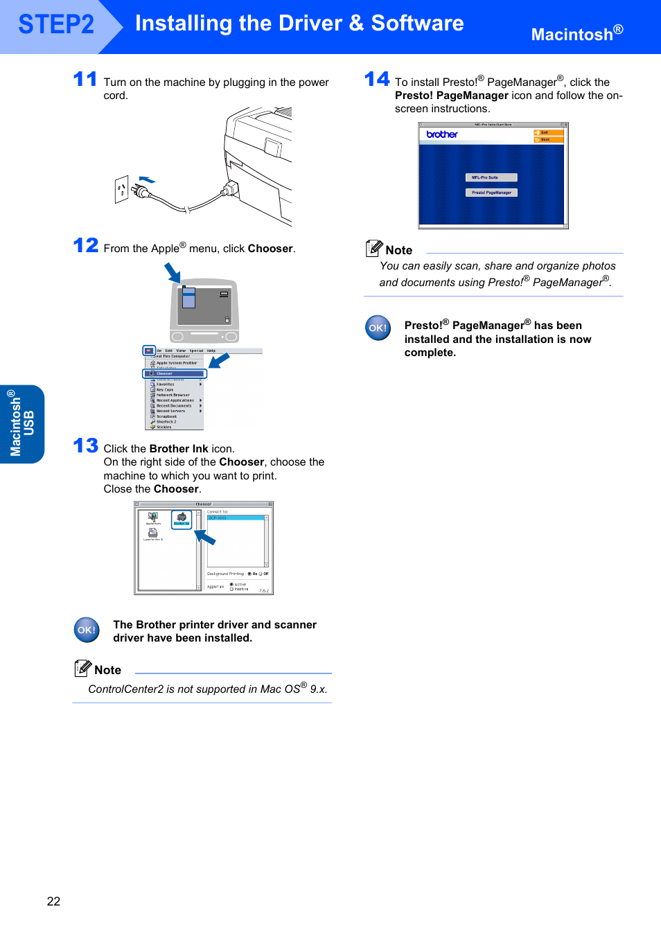 Step2, Installing the driver & software, Macintosh | Maci nt osh | Brother DCP-120C User Manual | Page 24 / 33