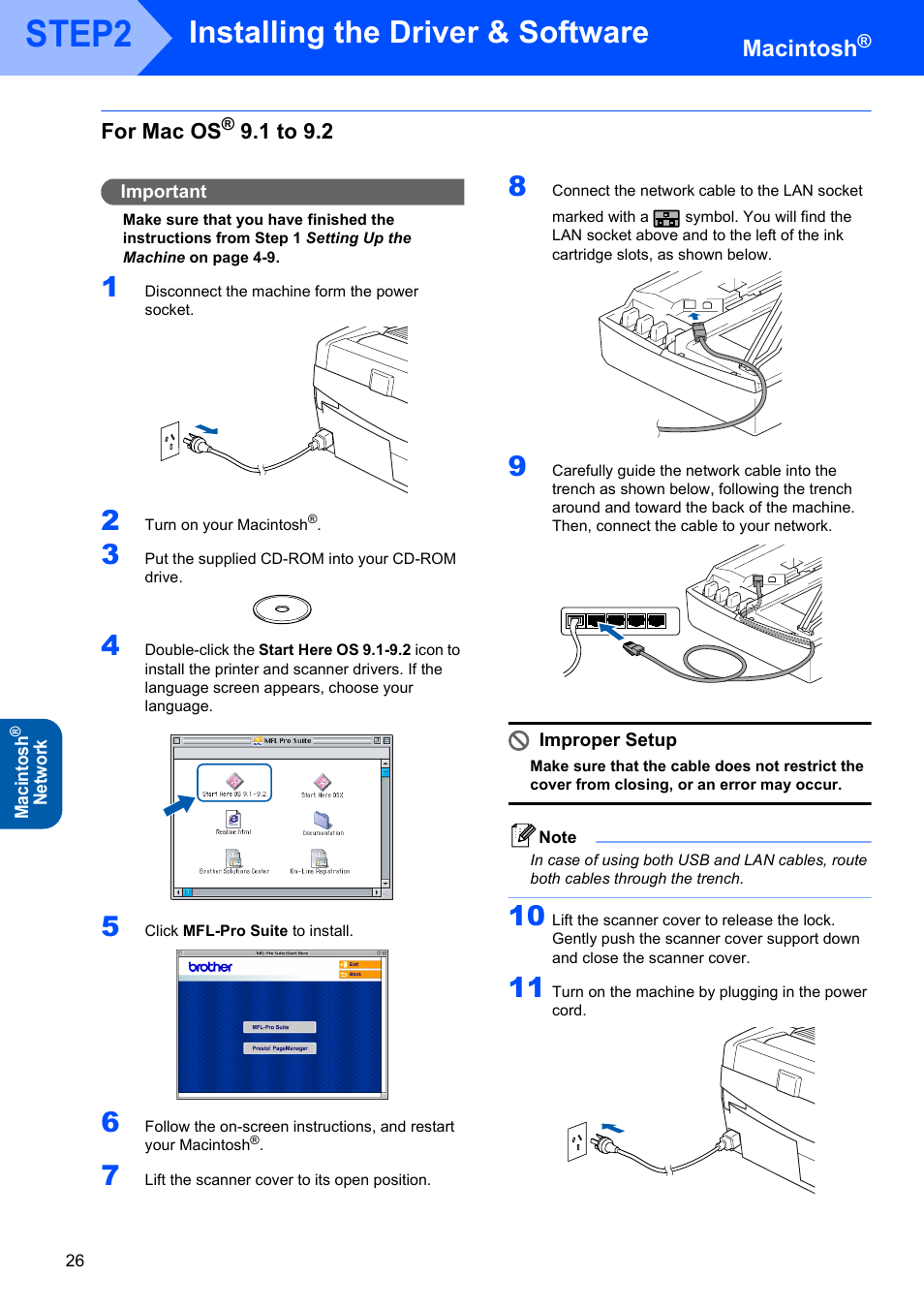 For mac os® 9.1 to 9.2, For mac os, 1 to 9.2 | Step2, Installing the driver & software, Macintosh | Brother DCP-120C User Manual | Page 28 / 33
