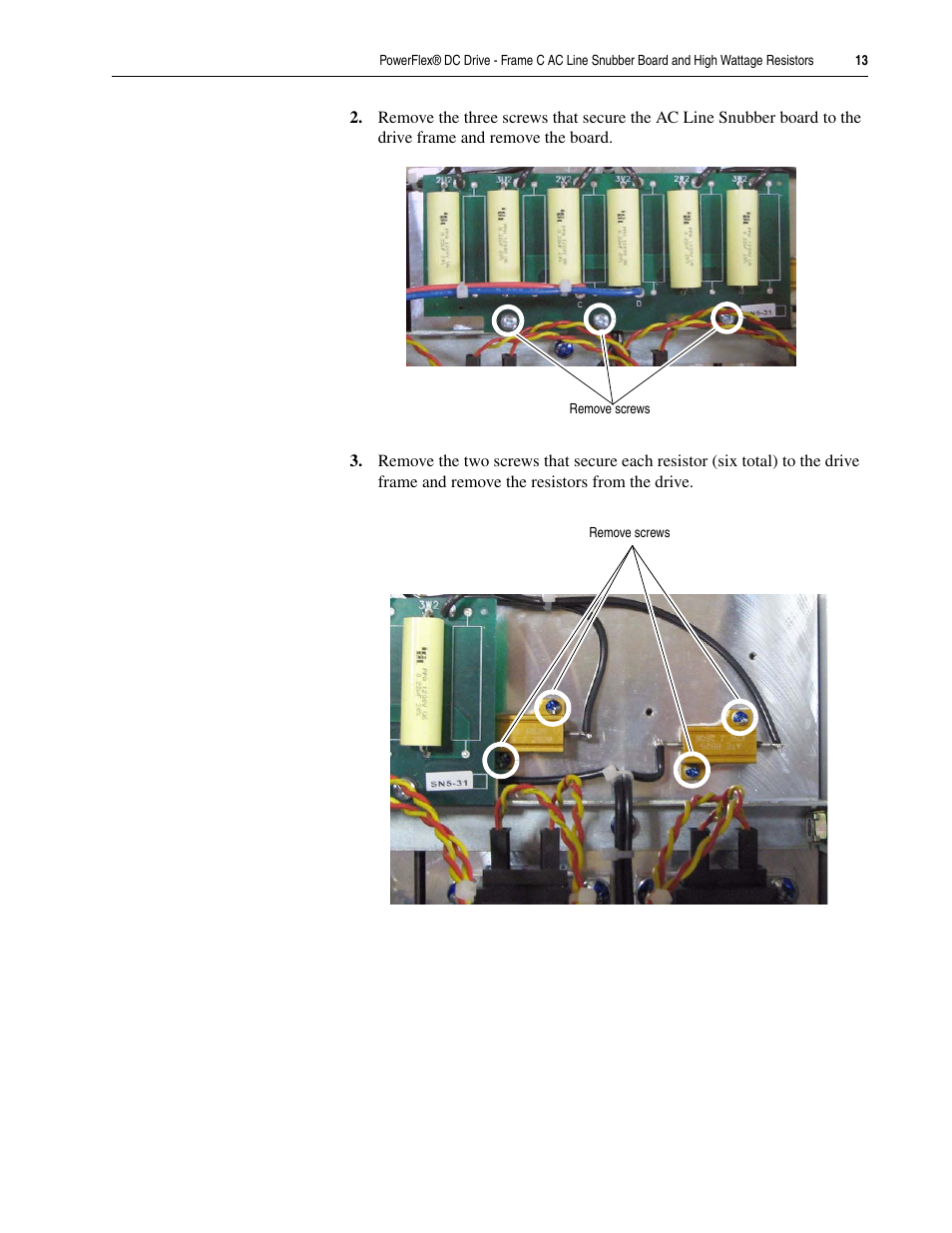 Rockwell Automation 20P PowerFlex DC Drive - Frame C AC Line Snubber Board and High Wattage Resistors User Manual | Page 13 / 16