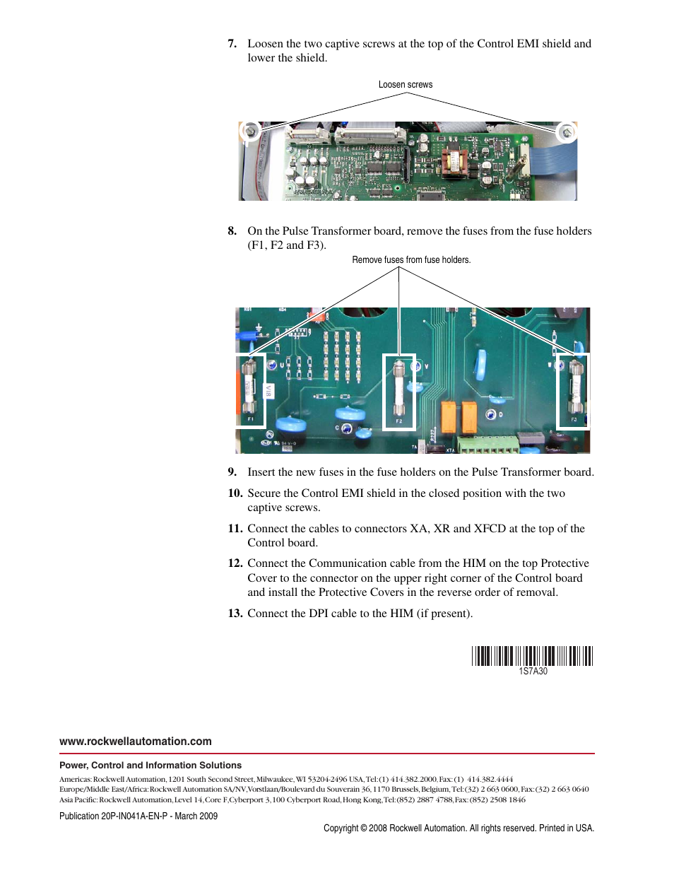 Pub. no. - date | Rockwell Automation 20P PowerFlex DC Drive - Frame B Pulse Transformer Circuit Board Fuse Replacement User Manual | Page 4 / 4