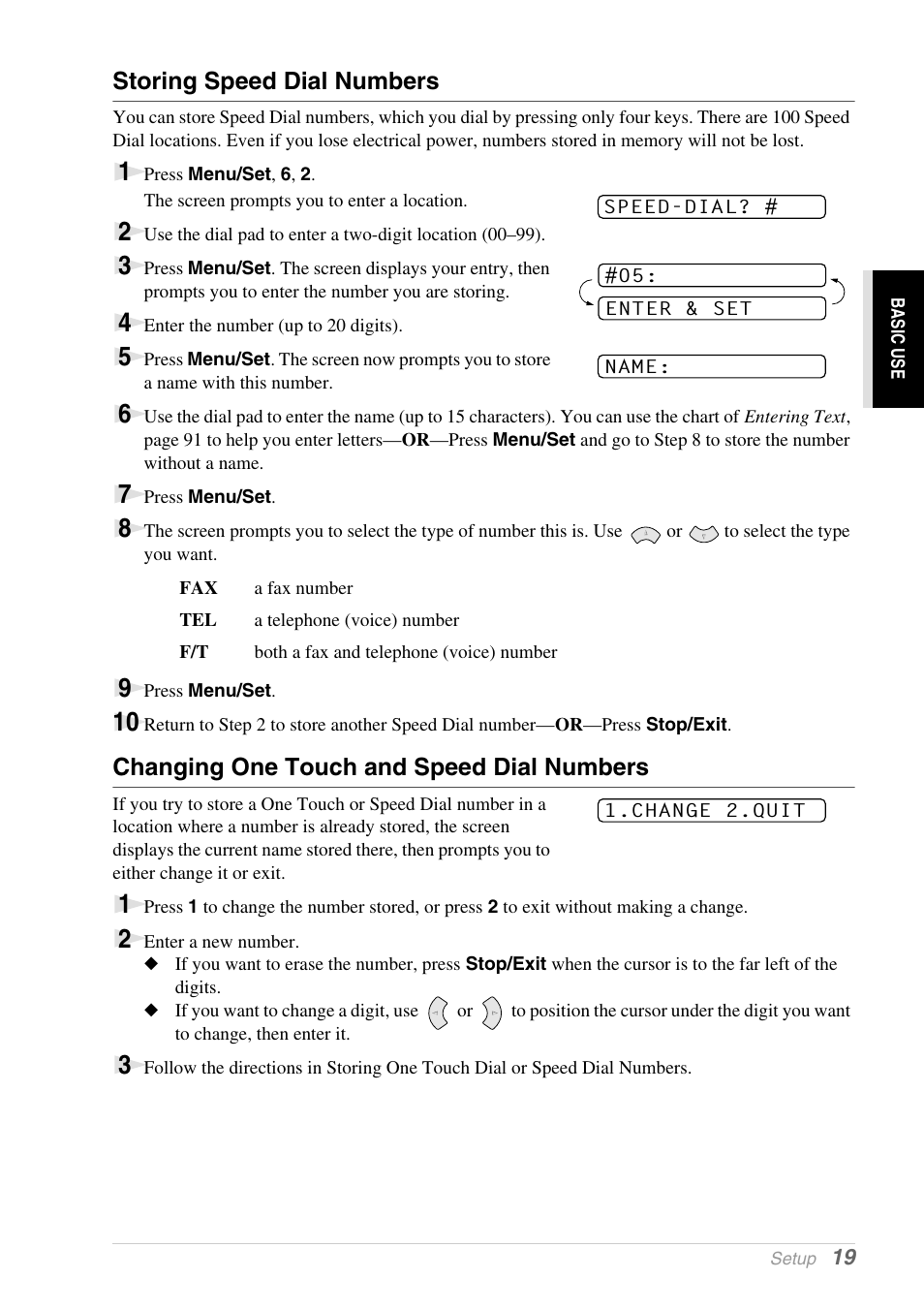 Storing speed dial numbers, Changing one touch and speed dial numbers | Brother 1030e User Manual | Page 25 / 108