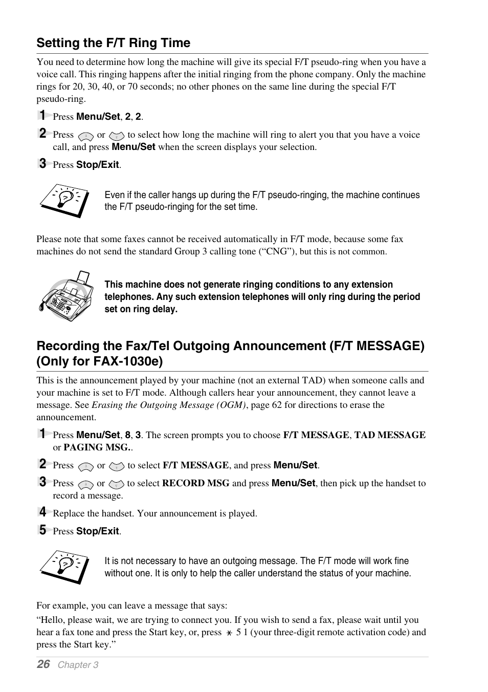 Setting the f/t ring time | Brother 1030e User Manual | Page 32 / 108