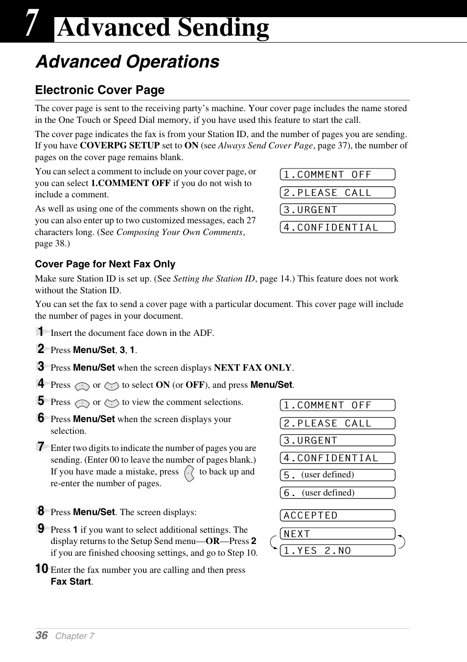 7 advanced sending, Advanced operations, Chapter 7 | Advanced sending | Brother 1030e User Manual | Page 42 / 108