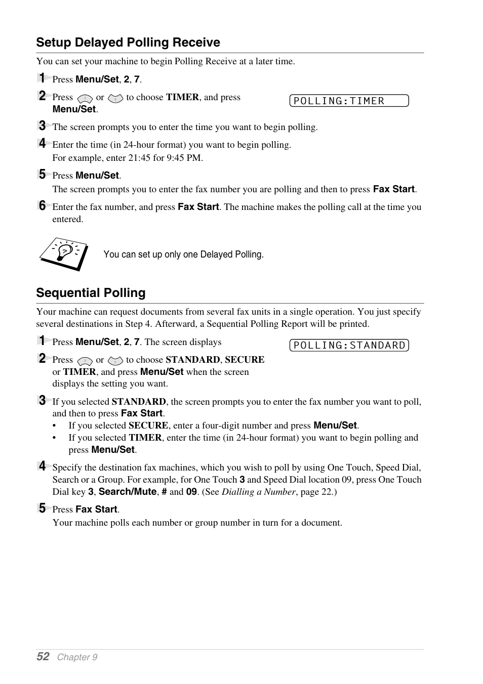 Setup delayed polling receive, Sequential polling | Brother 1030e User Manual | Page 58 / 108