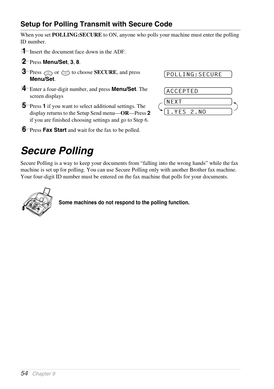 Setup for polling transmit with secure code, Secure polling | Brother 1030e User Manual | Page 60 / 108