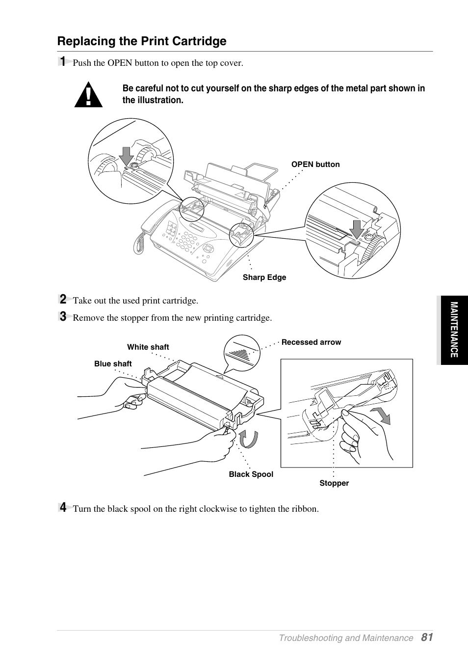 Replacing the print cartridge | Brother 1030e User Manual | Page 87 / 108