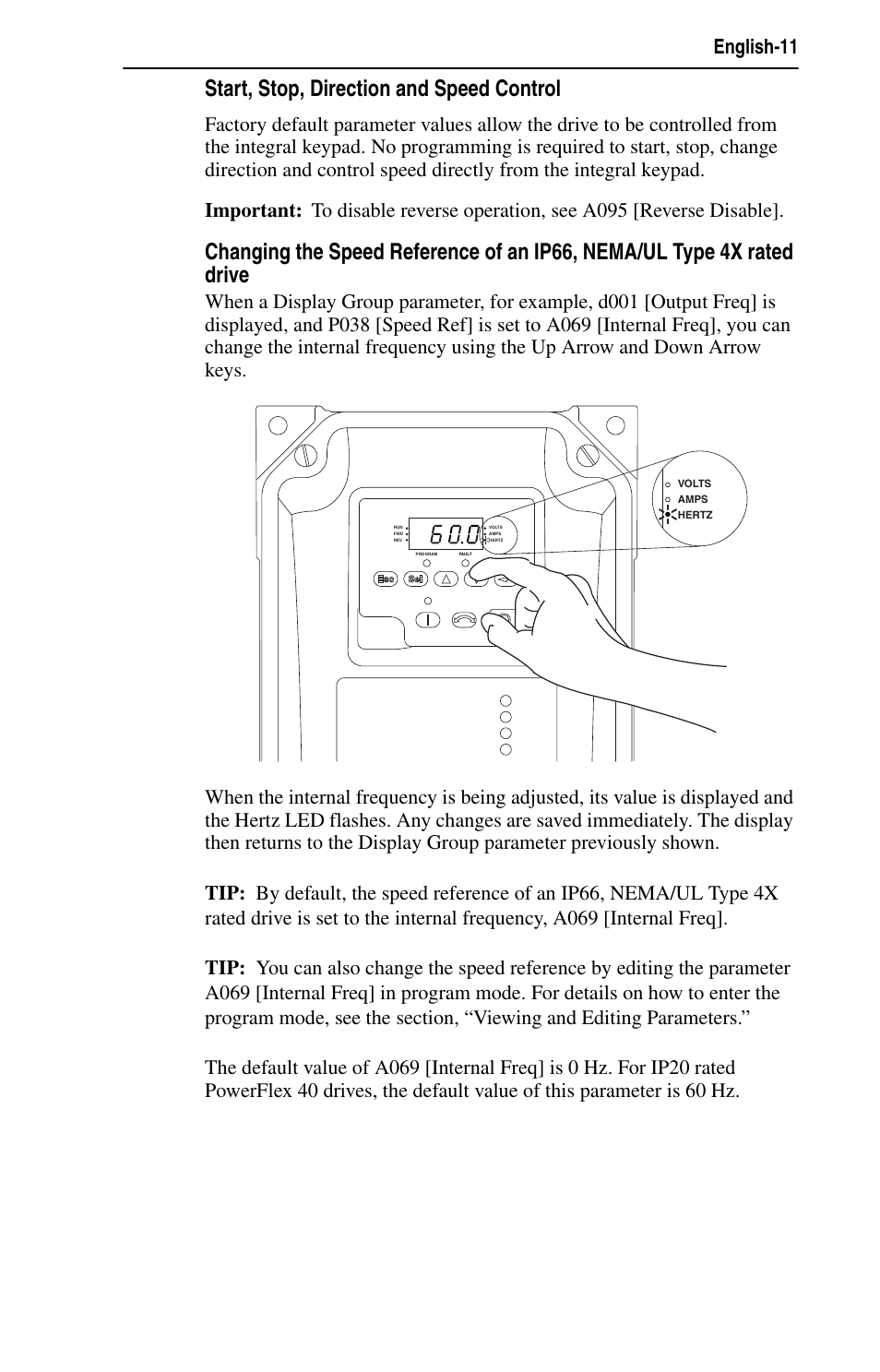 Start, stop, direction and speed control, English-11 | Rockwell Automation 22B PowerFlex 40 Quick Start FRN 5.xx - 6.xx User Manual | Page 11 / 22