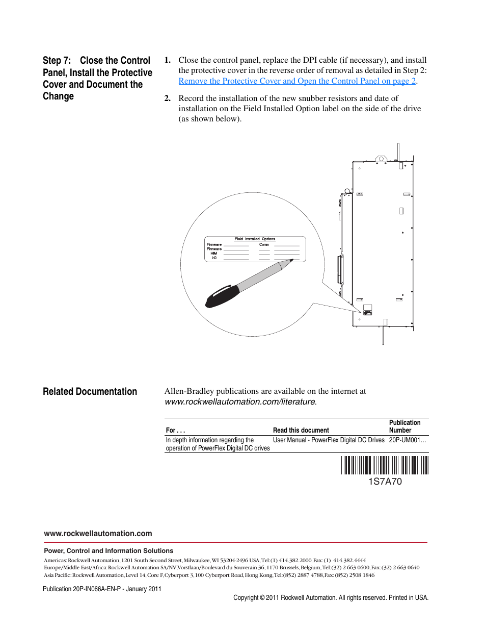 Publication 20p-in066a-en-p, Related documentation | Rockwell Automation 20P PowerFlex DC Drive - Frame D Snubber Resistors User Manual | Page 10 / 10