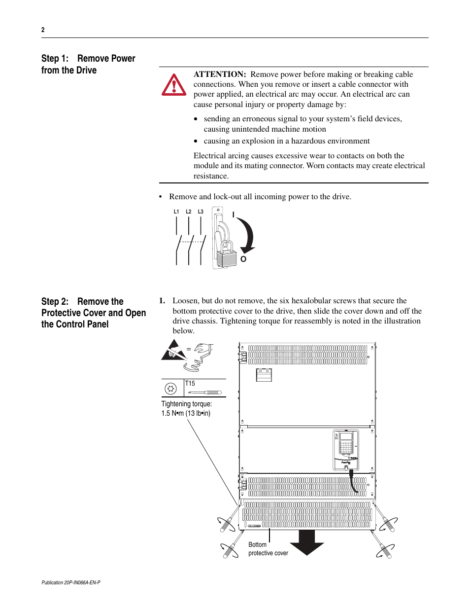 Step 1: remove power from the drive | Rockwell Automation 20P PowerFlex DC Drive - Frame D Snubber Resistors User Manual | Page 2 / 10