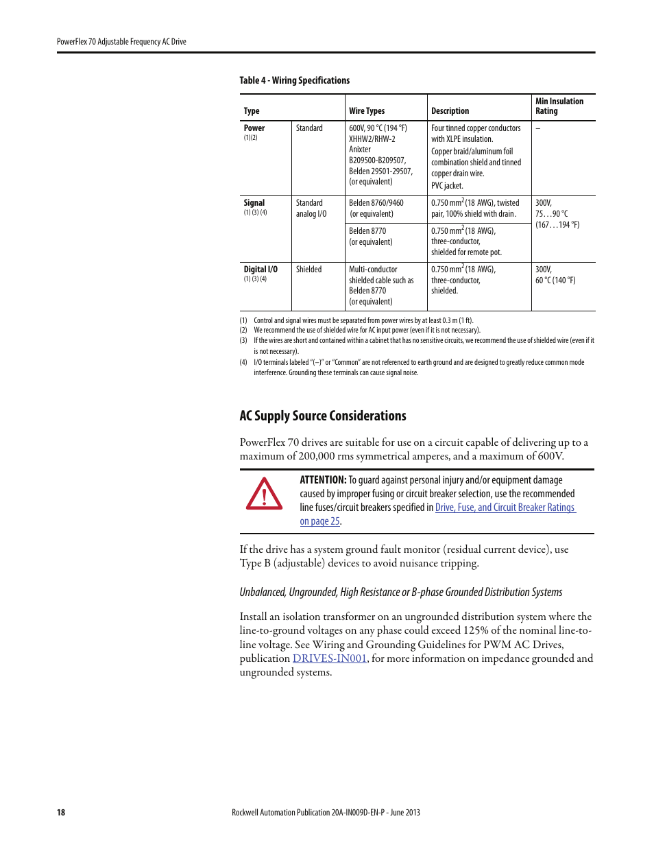 Ac supply source considerations | Rockwell Automation 20A PowerFlex 70 Adjustable Frequency AC Drive User Manual | Page 18 / 56