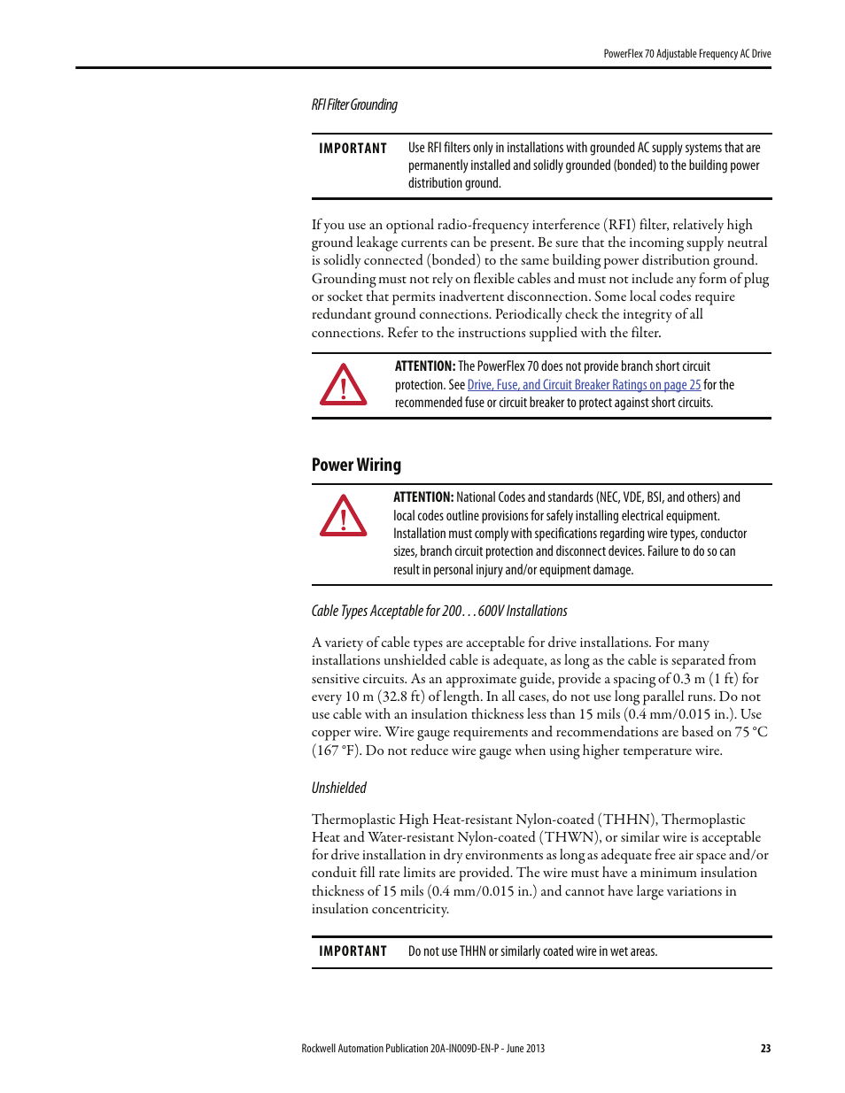 Power wiring | Rockwell Automation 20A PowerFlex 70 Adjustable Frequency AC Drive User Manual | Page 23 / 56