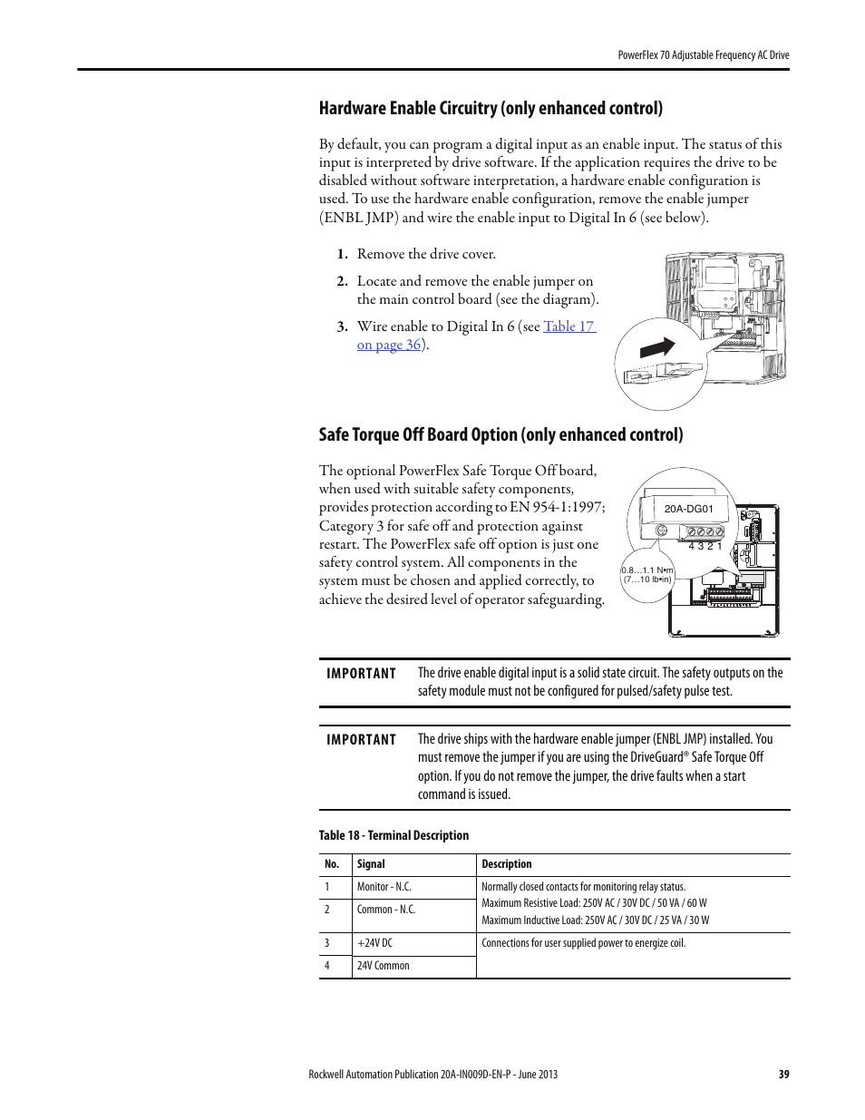 Hardware enable circuitry (only enhanced control) | Rockwell Automation 20A PowerFlex 70 Adjustable Frequency AC Drive User Manual | Page 39 / 56